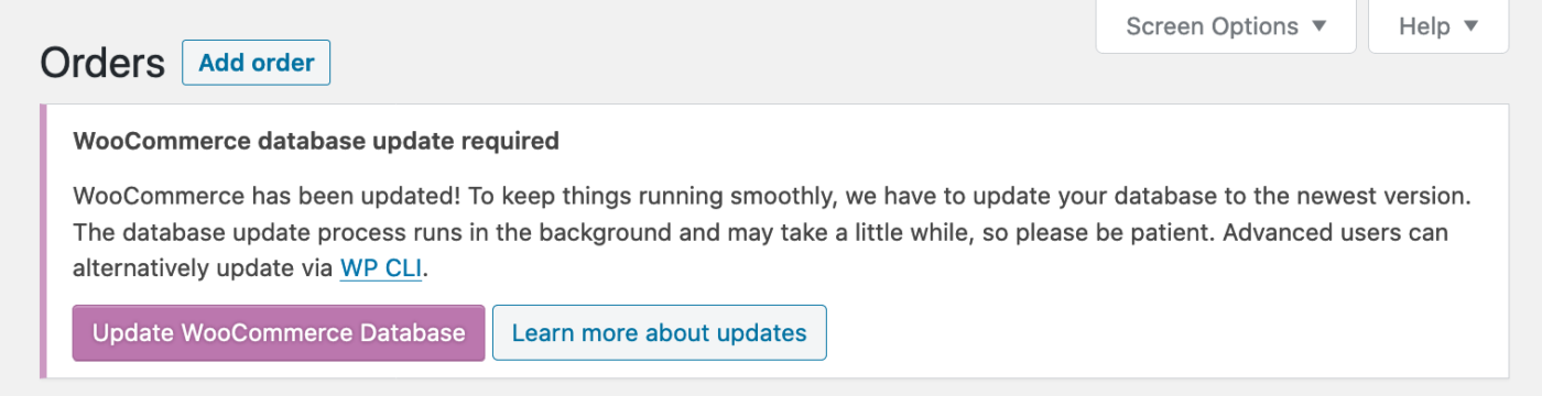 WooCommerce Database Update